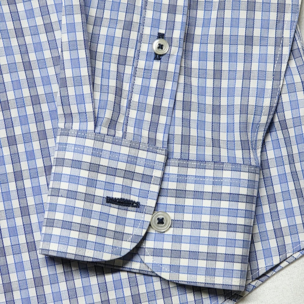 UNTUCKit Button‎ Down Men's Shirt Large Blue White Slim Fit Wrinkle Free Check - Picture 9 of 12